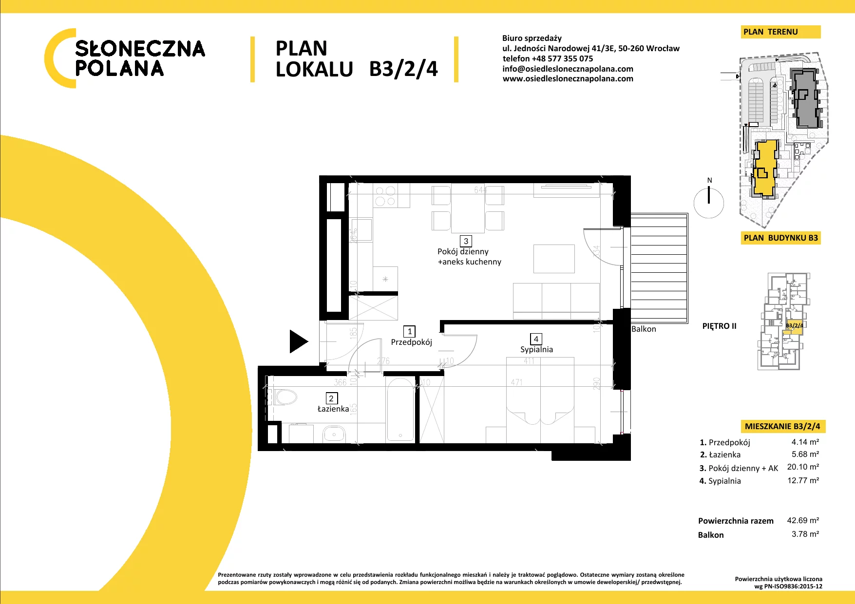 Mieszkanie 42,69 m², piętro 2, oferta nr B3/2/4, Słoneczna Polana, Kudowa-Zdrój, ul. Bluszczowa